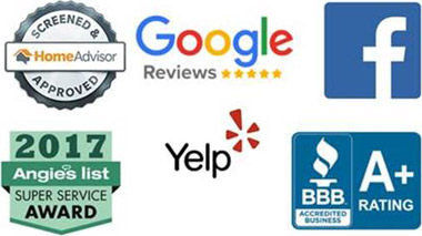 home advisor logo, google reviews logo, facebook logo, angies list logo, yelp logo, bbb logo