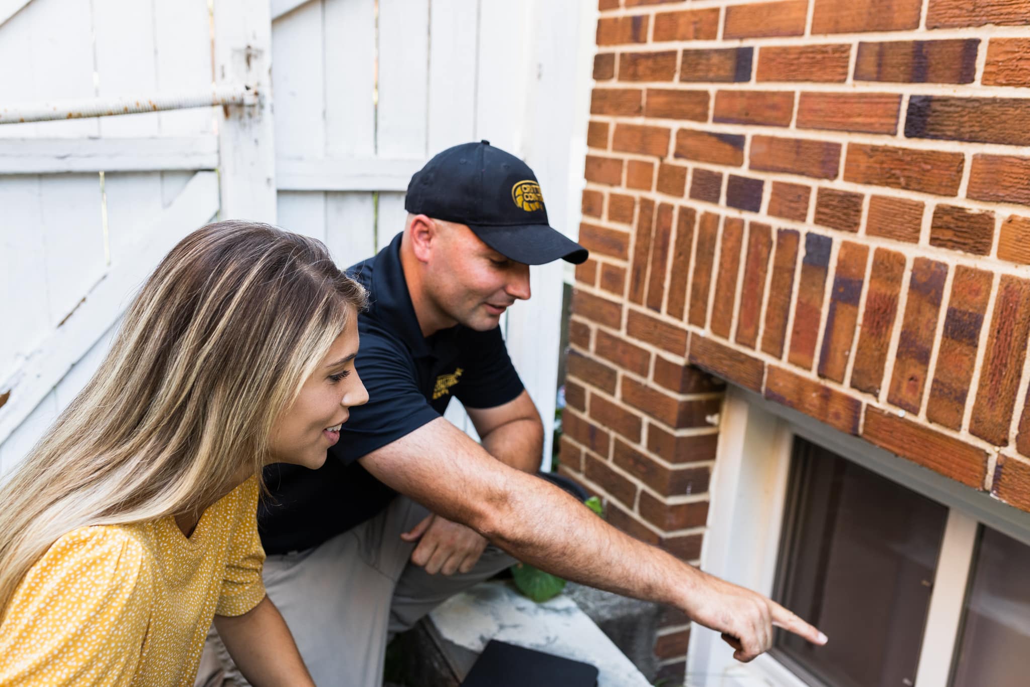Critter Control inspection to crawlspace window with homeowner