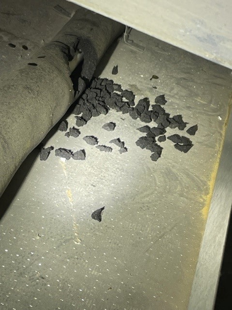 gnawed up foam on pipes from squirrels